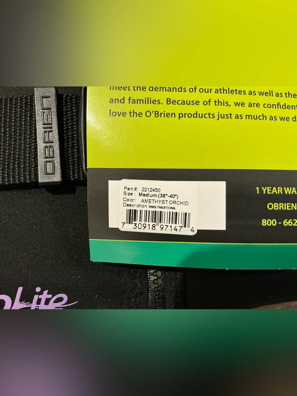 NWT- Adult Black & Lilac O'Brien Neoprrene Life Vest  - Size Medium